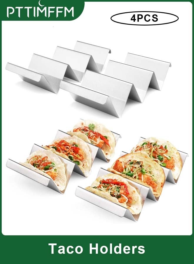 PTTIMFFM 4 Pack Stainless Steel Taco Holders with Handles, Durable Taco Stands for Tacos, Hot Dogs, Sandwiches & More - Image 1